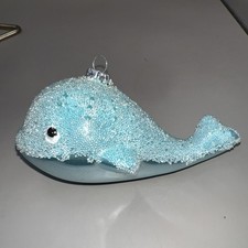 Christmas Aqua Blue Whale Glass Christmas Ornament Sugared Sparkles