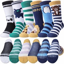 Kids Boys Toddlers Fuzzy Socks with Grips Cute Fun Animal Cozy Fluffy Winter ...