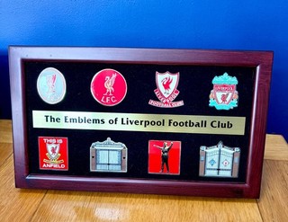 Rare Danbury Mint ‘The Emblems of Liverpool Football Club’ Framed Pin Badge Set