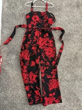 Girls Holiday Romper Size 8 Black And Red Wide Leg