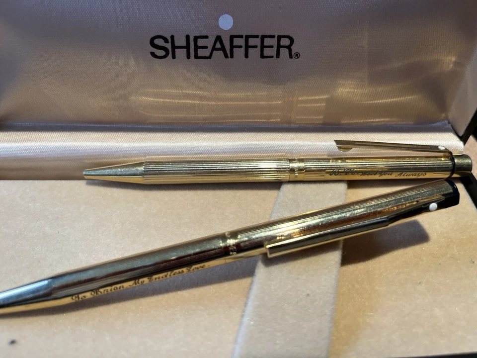 VINTAGE SHEAFFER GOLD PEN & PENCIL SET IN BOX ENGRAVED QUALITY USA MADE - image 2 of 4