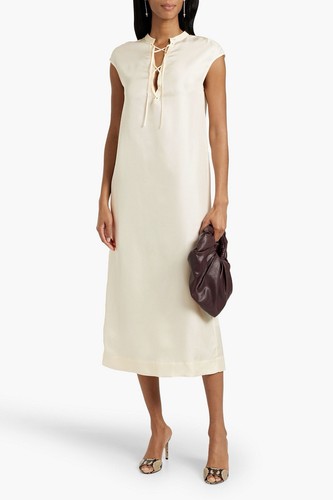 LOULOU STUDIO Demeter Lace Up Ivory Silk Twill Midi Dress Sz XS New