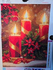 30x40cm Completed Diamond art Stripped Christmas Lit Candles with Holly