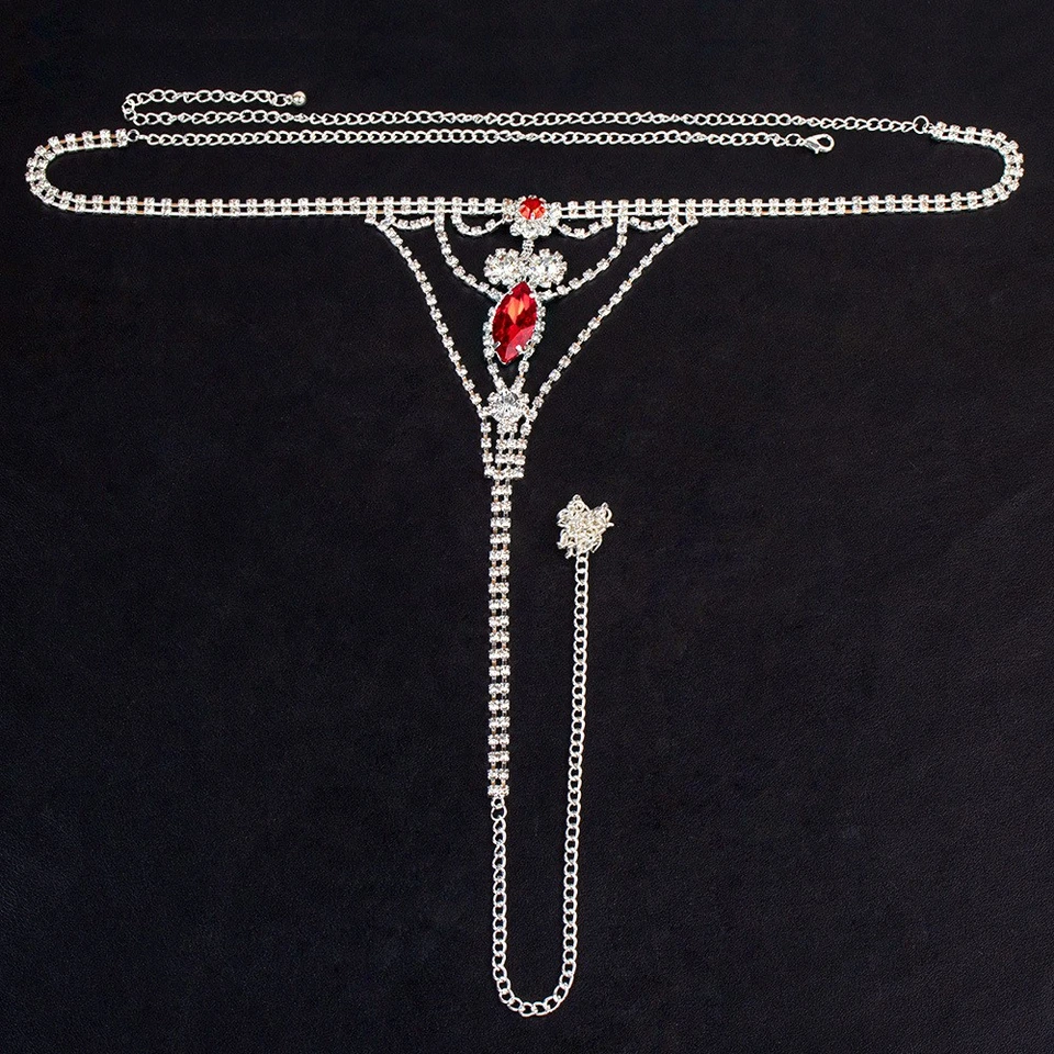 Women's Ruby Diamond Sexy Luxury Thong Chain Nightclub Briefs Body Chain - Image 3 of 4