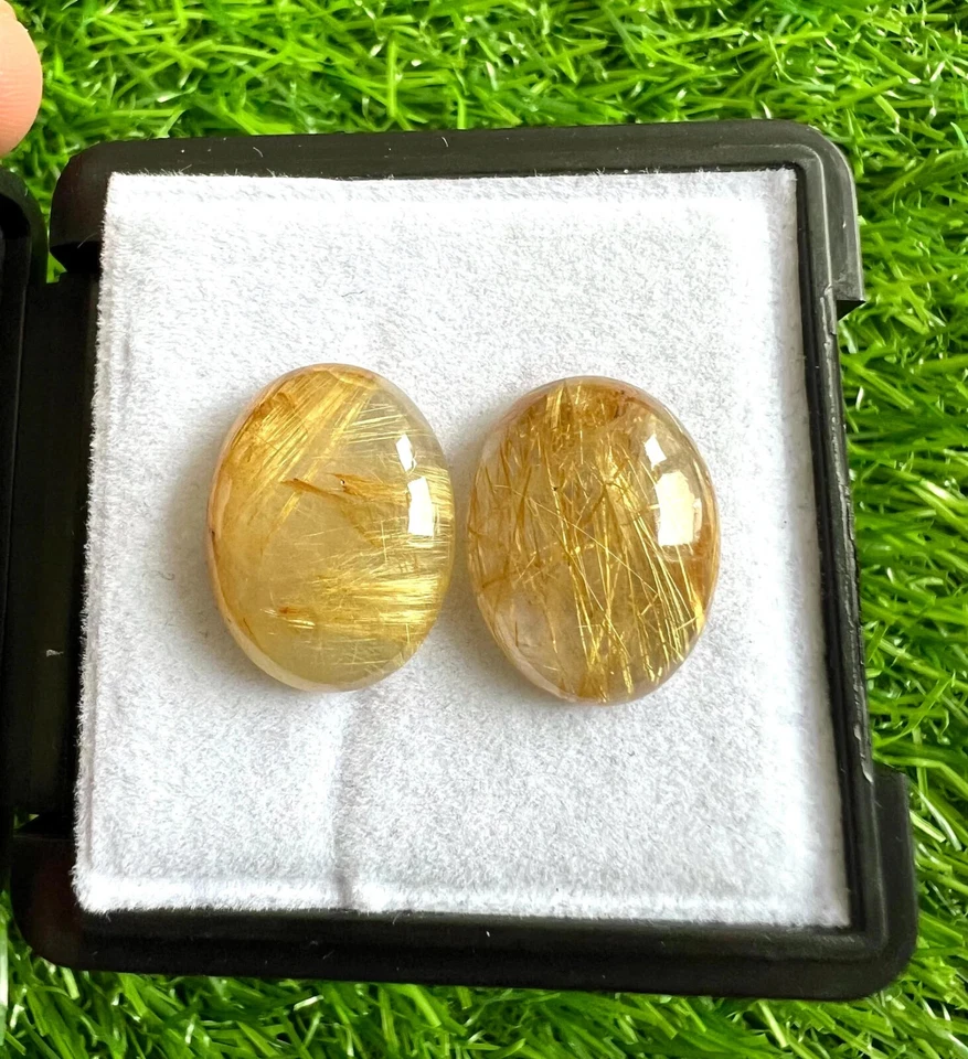 Natural Golden Rutilated Quartz 15x20MM Oval Cabochon 5Pcs Loose Gemstone Lot. - Image 3 of 4
