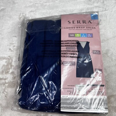 Serra Wrap Dress Navy Blue L Women Sleeveless Tie Waist Knit Knee Length  NWT | eBay