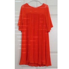 Anthropologie Maeve Accordion Pleated Mini Dress Lined Short Sleeves Orange $178