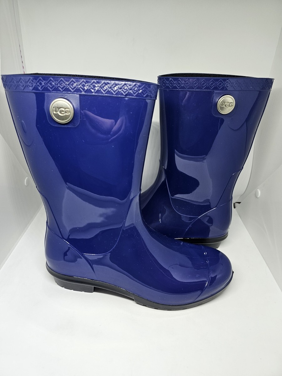 UGG Women's Sienna Rain Boot Size Blue Gloss Sherling made in