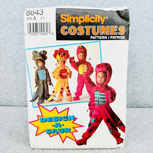 Simplicity 8643 Dinosaurier Kostüm Cosplay Jungen Mädchen Größe 2 6 Schnittmuster