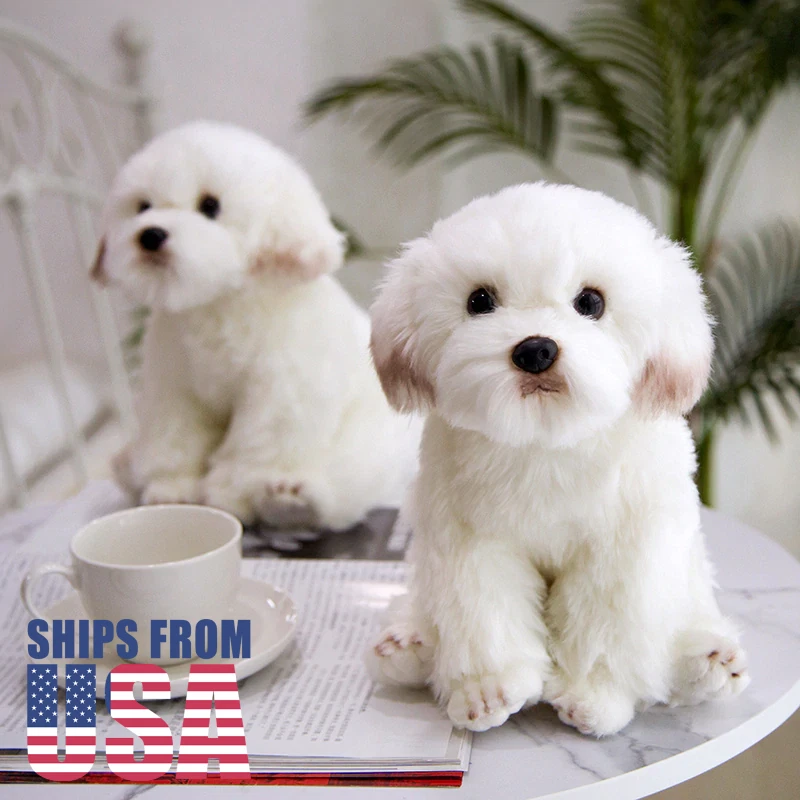 Realistic Huggable Bichon Frise Puppy Dog Plush Stuffed Toy Pet Life Like