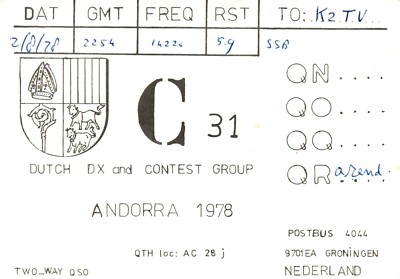 1978 DX Contest Andorra C31 QSL Radio Postcard