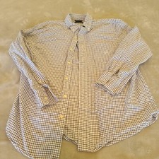 Chaps Mens Adult Medium White Blue Checkered Casual Button Up Dress Shirt