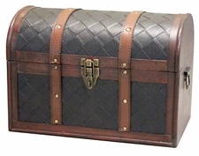 New Vitiquewise Wooden Leather Treasure Chest, QI003016