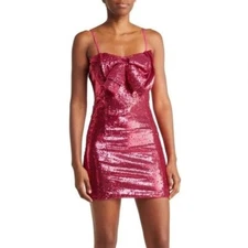 NWT Torn by Ronny Kobo Hot Pink Tulip Sequin Bow Front Lindsay Mini Dress XS