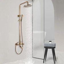 Antique Brass Outdoor Shower Faucet System Exposed 8"Rainfall Shower Fixture set