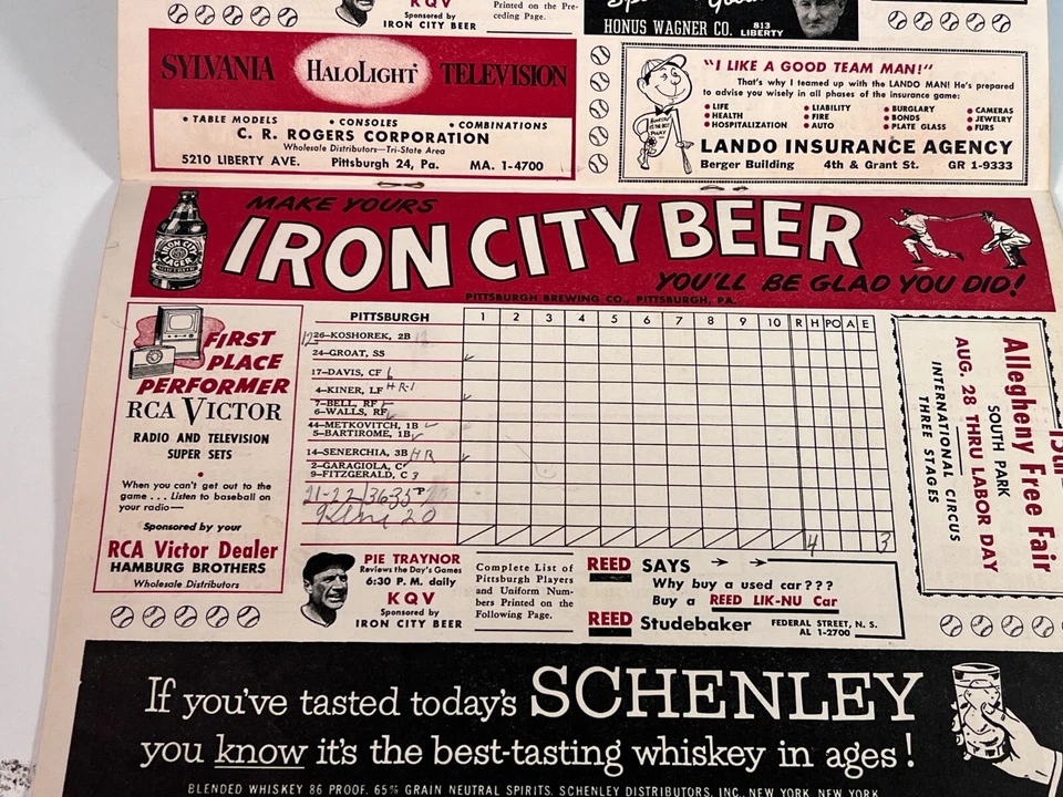 🔥1952 Pittsburgh Pirates Baseball Program vs Braves Unscored HIGH GRADE🔥 - Image 3 of 4