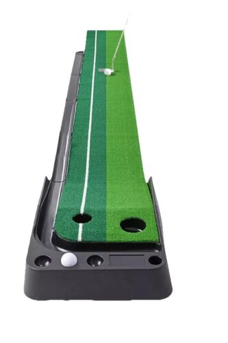 NEW 9.8Ft Indoor Golf Putting Mat w/ Ball Return, 2 Holes + Club & Ball Holder