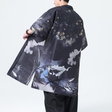 Hommes Vintage Japonais Kimono Manteau Long Ample Yukata Imprimé Peignoir Haut