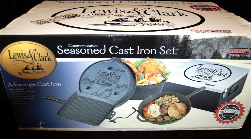 Camp Chef Lewis & Clark Seasoned Cast Iron Set w/ Metal Storage Box - Image 4 of 4