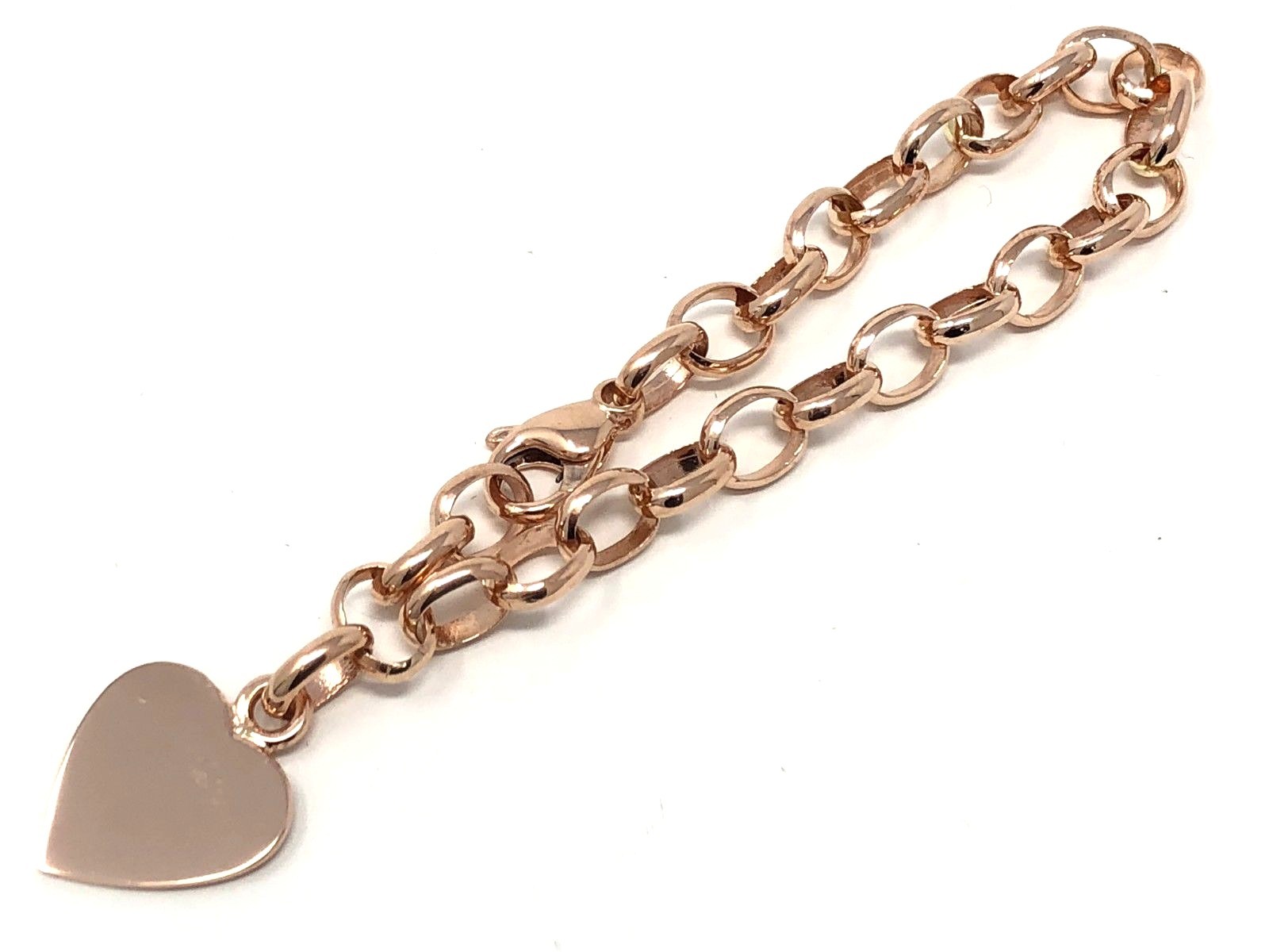 14k Rose Gold Heart Charm Rolo Link Chain Bracelet 7" 15.6 grams eBay