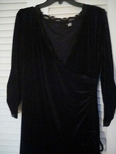 NWT Black Stretch Velvet Mock Wrap Knee Length Dress Sz XL LBD
