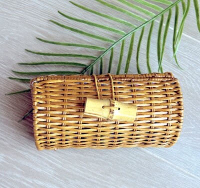 NEW Lilly Pulitzer Wicker Bamboo Small Clutch Handbag Purse, Blue