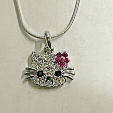 Hello Kitty Necklace Cubic Zirconia Sterling Silver NEW
