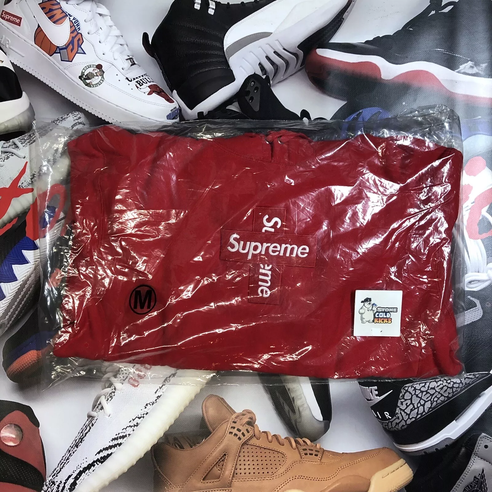 Blazer à capuche Supreme Cross Box logo rouge taille M noir blanc bogo force