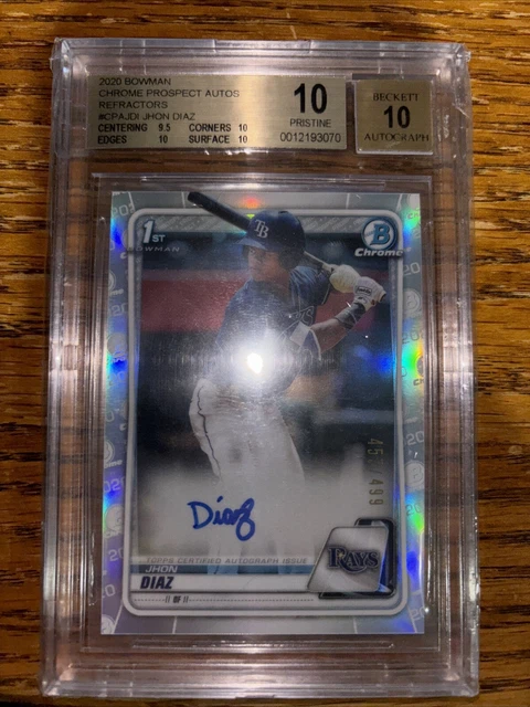 2020 Bowman Chrome 1st Refractor Auto Jhon Diaz 457/499 BGS 10/10 Tampa Bay Rays