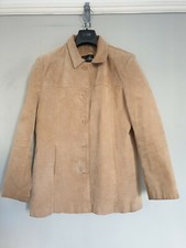 Joie De Vivre Womens Jacket Genuine Leather Suede Beige Blazer Distressed 18