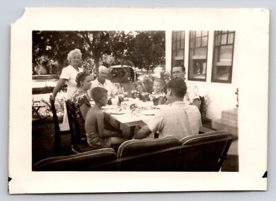 Photograph Family Eating Outside Vintage Photo Black White Picture Memories