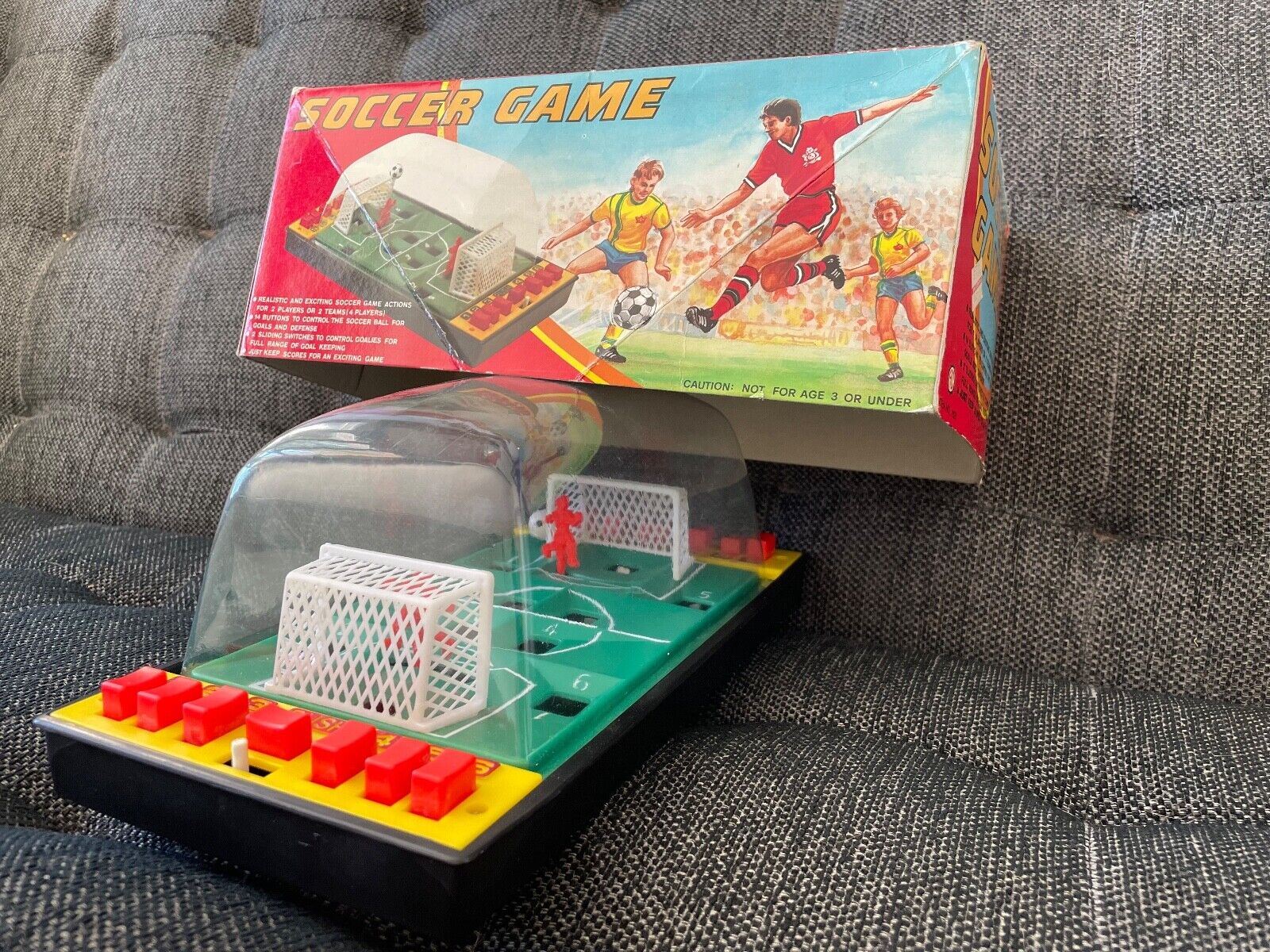 Vintage 2 Player SOCCER GAME! Box Table Top w/ Dome Push Buttons  Non-Electronic