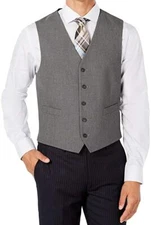 Ryan Seacrest Men Suit Vest Medium Modern-Fit Five-Button V-Neck Gray M