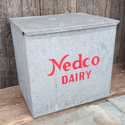 got.me シルバー ボックス Vintage Nedco North East Dairy Co. Galvanized Advertising Porch