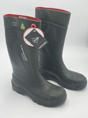 New Bagman Dunlop Purofort Full sSfety Dark Green Rubber Steel Toe Boots US  10