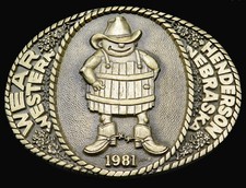 Henderson Nebraska Wear Western Cowboy Humor Brass Vintage Belt Buckle