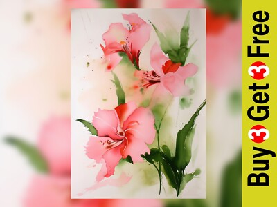Elegante Blüten: Rosa Iris Aquarell Gemälde Druck 5''x7''