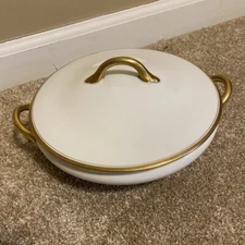 O. P. Co. Syracuse China Gold and White Tureen