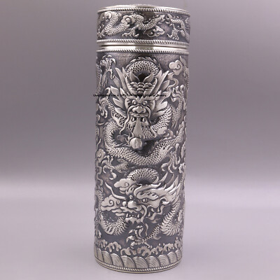 Pure S999 Fine Silver Insulated Water Bottle Nine Dragon Drinking