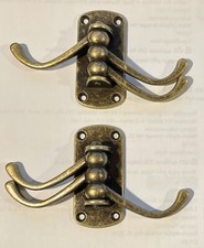 2; VTG ANTQ Gold-Brass Triple 3 Swivel Coat Hat Swing Hooks Bronze Towel Hangers