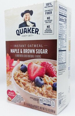 1 BOX Quaker MAPLE & BROWN SUGAR Instant Oatmeal Natural Flavors (10 POUCHES)