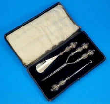 Antique Dressing Set Glove Stretcher, Shoe horn, Button Puller Victorian English