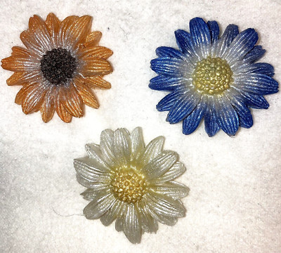 3 Daisy Fridge Magnets Blue Apricot White Handmade 1.5'' Gift Stocking Stuffer #3