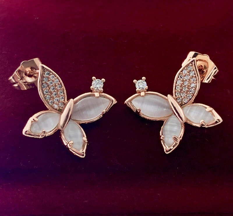 Edel Schmetterlinge Ohrringe Ohrstecker Perlmutt Zirkonia 750er RG 18K Rosegold - Bild 4 von 4