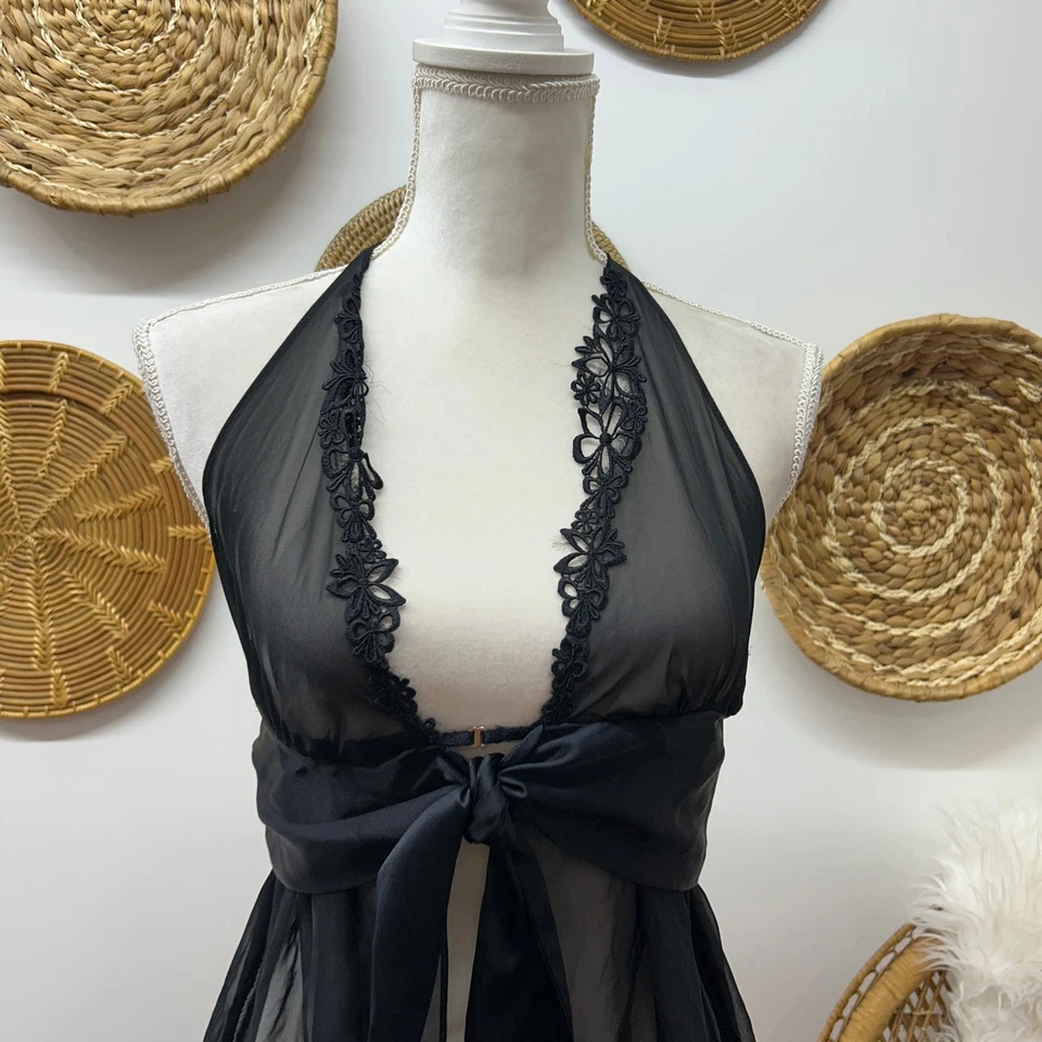 Lencería Negra Victoria's Secret Años 2000 Y2K Mediana Encaje Transparente Sexy Corbata Frontal Encaje Foto 4 de 4