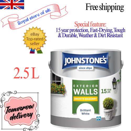 Johnstone's Exterior Smooth Masonry Paint - Brilliant White | Brick, Concrete,