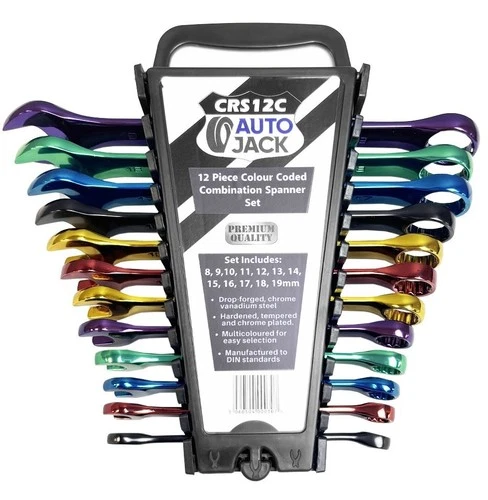Combination Spanner Set Metric 12 Piece Colour Coded 8 - 19mm Cr-V with Rack