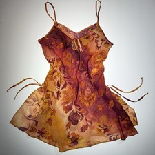 Sheer Slip Dress Y2K Paisley Grunge Print Mini Sexy Strap Ombre Red Purple