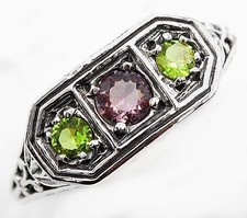 1CT Natural Amethyst  Peridot 925 Sterling Silver Filigree Ring Sz 6 TF1