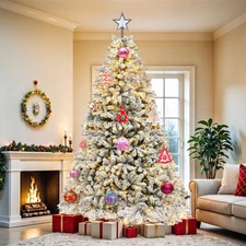 Uforic 6ft Pre-lit Snow Flocked Christmas Tree with 1000 Branch Tips & 250 Light